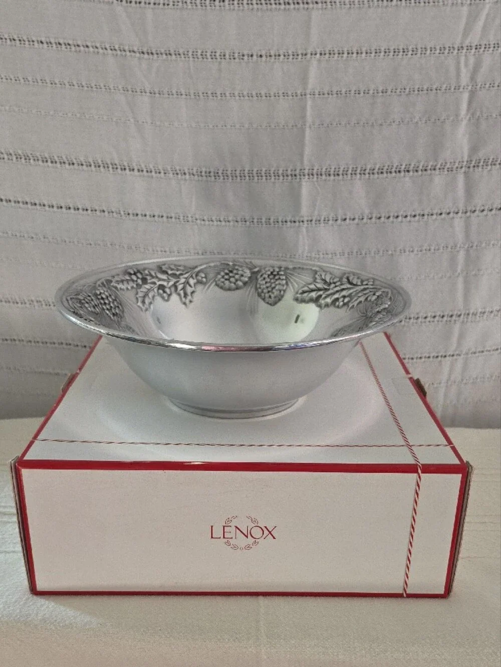 Lenox Holiday Metal Serving Bowl NIB Picone & Holly 12 Inch